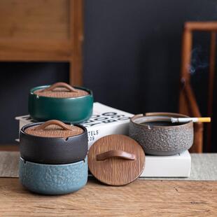 德国精工带盖子烟灰缸高级感轻奢办公室创意陶瓷家用客厅卧室烟缸