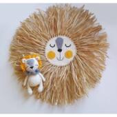 儿童房间装 在斯堪 纳维亚手工编织卡通狮子拉菲亚墙挂 饰照片道