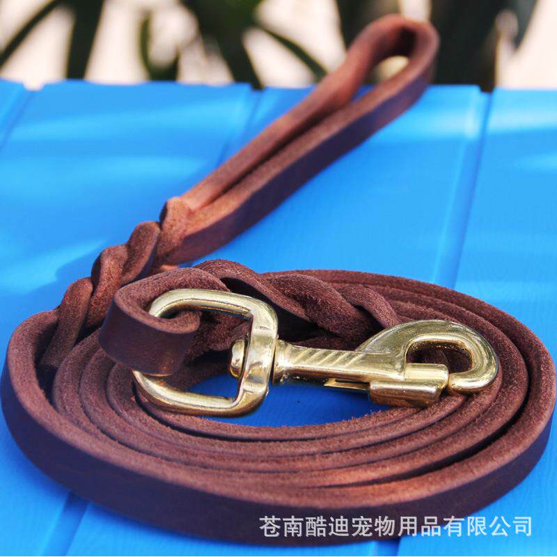 牛皮牵引带牵引绳德国牧羊犬训犬用品德牧狗链子头层牛皮狗绳宠物