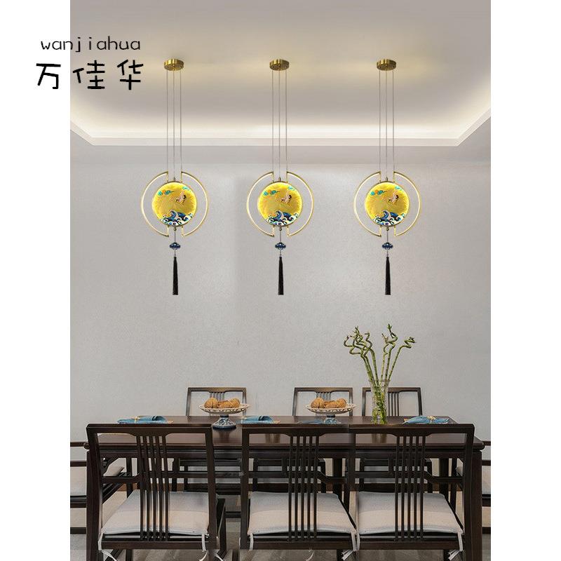 全铜新中式小吊灯卧室床头玄关吧台书房设计师创意珐琅彩餐厅灯具