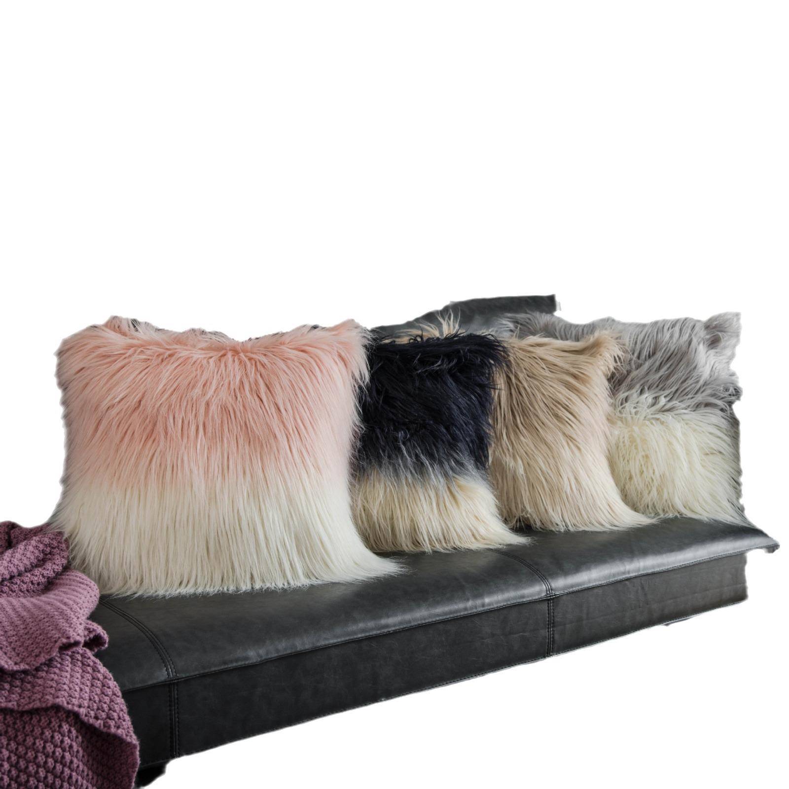 ins靠垫仿滩羊毛抱枕靠枕套双色提花办公室腰枕单面抱枕套不含芯