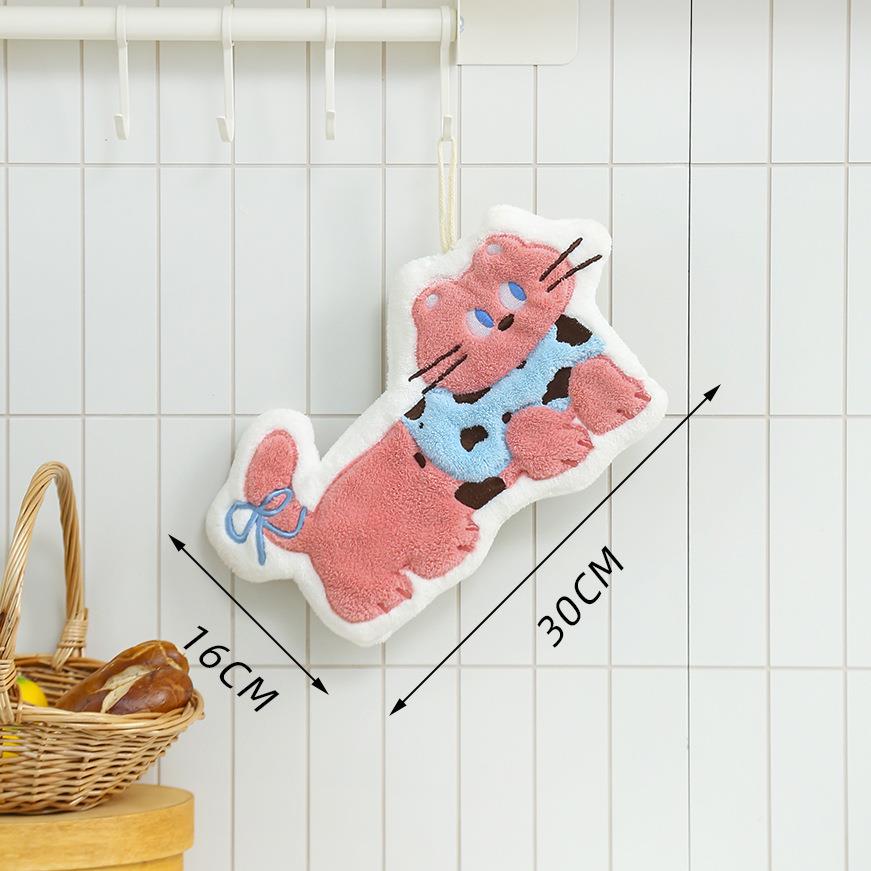 版权可挂式加厚超强吸水可爱卡通擦手巾珊瑚绒小方巾厨房浴室两用