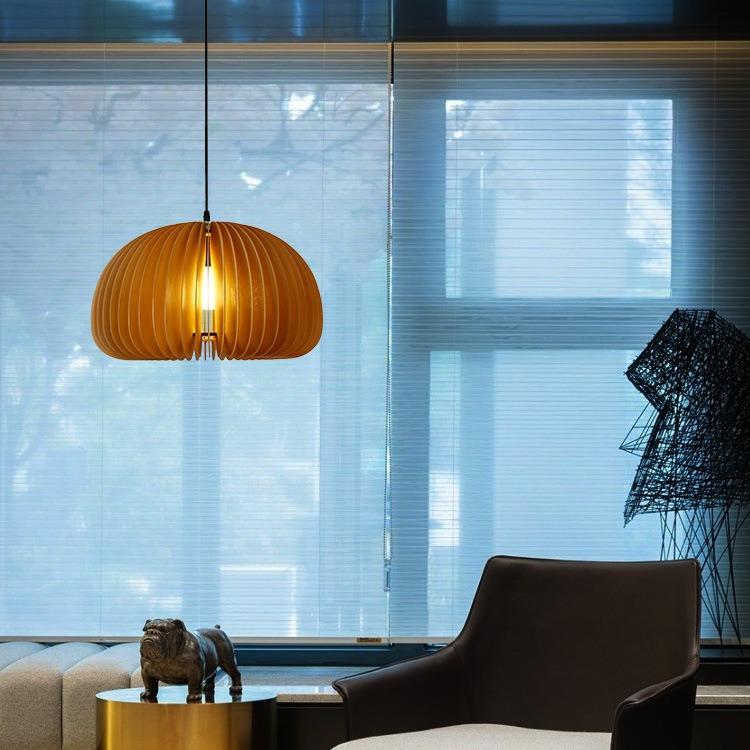 餐厅吊灯日式复古卧室木质灯艺术创意民宿书房中古南瓜灯