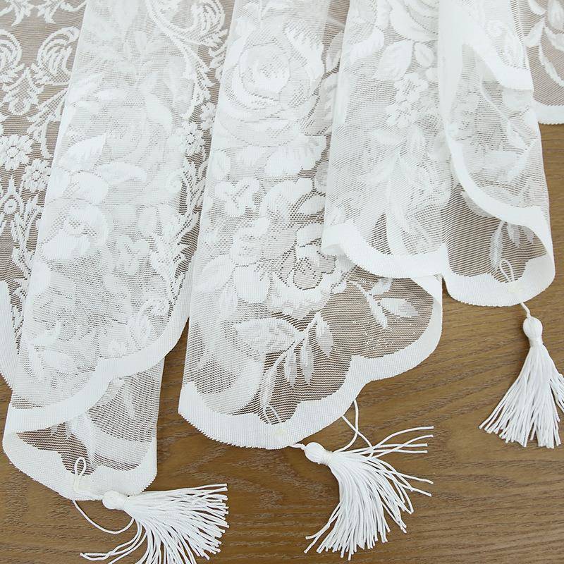 法式轻奢玫瑰蕾丝窗幔流苏家用客厅卧室纱帘隔断小门帘短帘