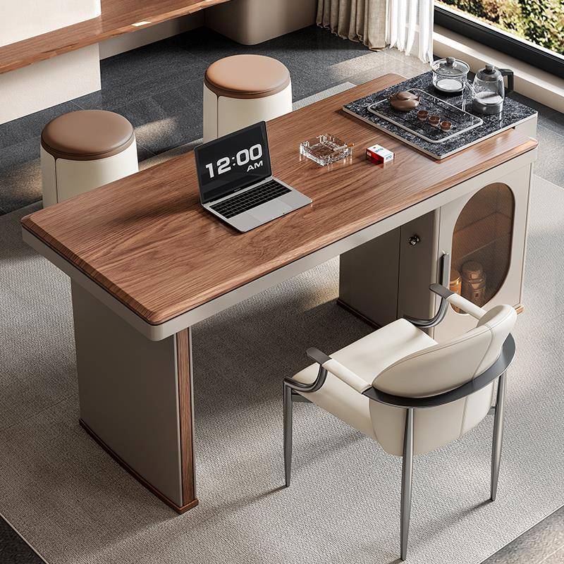 W7新中式实木茶桌椅组合意式极简家用茶台现代简约阳台泡茶书桌一