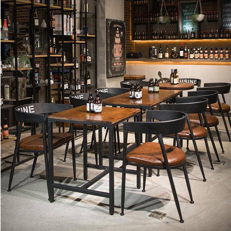 复古铁艺咖啡厅桌椅组合奶茶店休闲阳台茶餐厅洽谈会客实木小圆桌