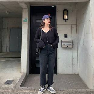 黑色裤子女冬季显瘦百搭宽松直筒潮ins高街原宿风加绒牛仔阔腿冬