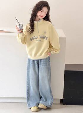 女童立领卫衣春秋款大儿童装半拉链运动打底衫初中生女孩长袖T恤