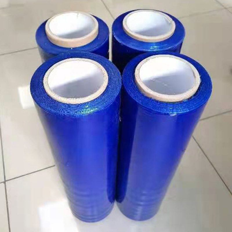 蓝色缠绕膜拉伸膜全降解拉伸彩色塑料膜包装膜打包膜薄膜缠绕膜