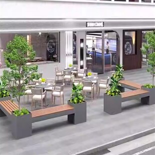 户外花箱坐凳一体商业街休息凳广场花池花坛隔断T种植箱铁艺花架