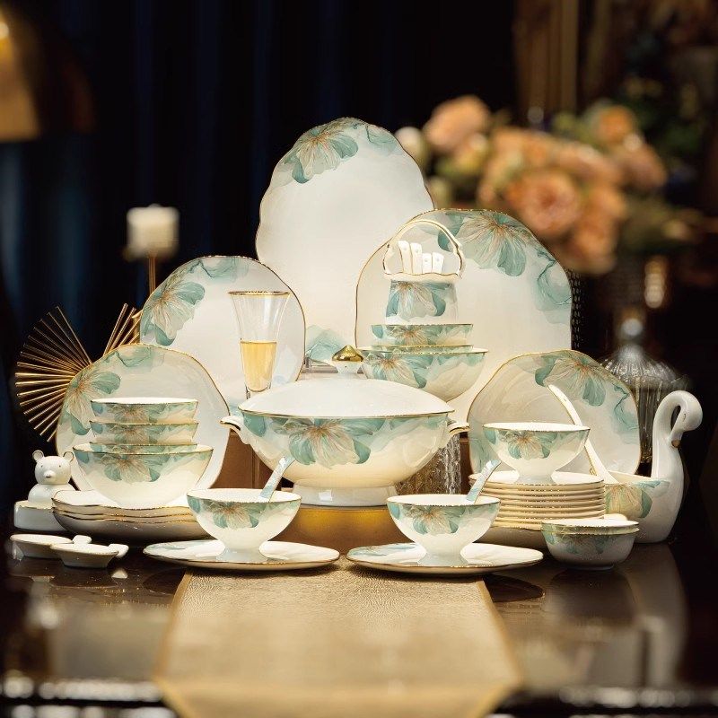 景德镇釉下彩骨瓷餐盘轻奢高级z感陶瓷家用碗造型好看的仪式感盘,餐饮具,盘,淘宝优惠券,粉丝福利购,淘宝优惠卷