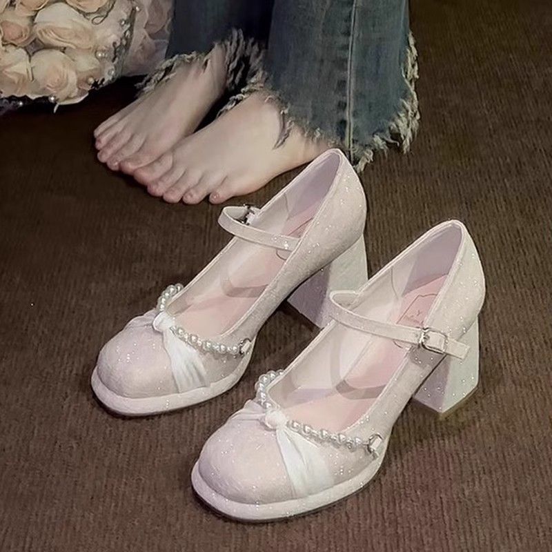 法式玛丽珍高跟鞋女气质高级不累脚禾秀婚纱两穿新娘订婚粗跟