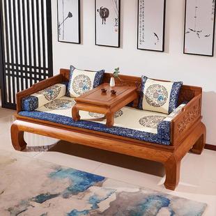 伸缩两用推拉床小户型客厅储物抽拉沙发床榻 榆木罗汉床实木新中式