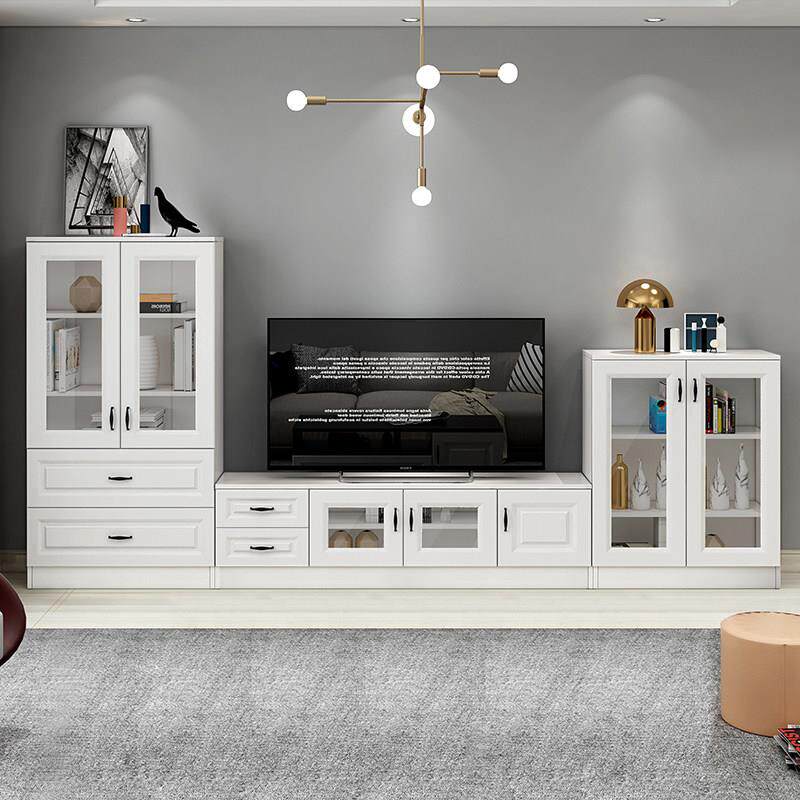 客厅北欧风白色多功能高低柜简约茶几电视柜组合玻璃门储物置物柜
