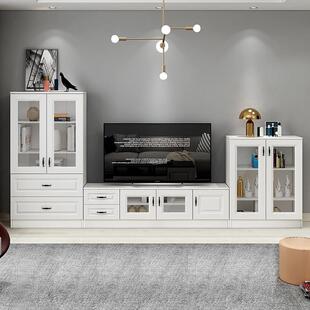 客厅北欧风白色多功能高低柜简约茶几电视柜组合玻璃门储物置物柜