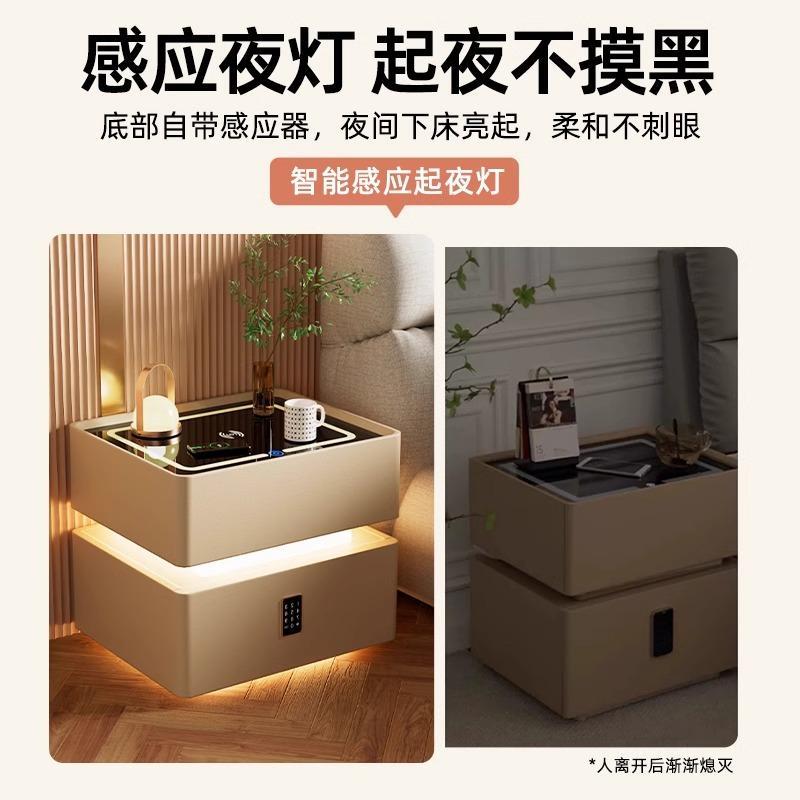床头柜2现024新款带灯卧智室轻奢高级感简约代实木床边收能FTR纳