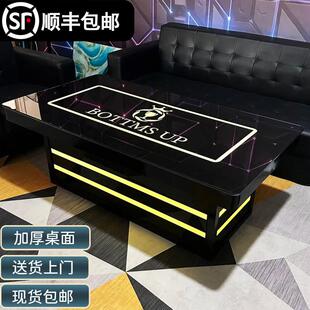 ktv茶几专用酒吧发光玻璃不锈钢包厢大理石岩板包厢桌子现代轻奢