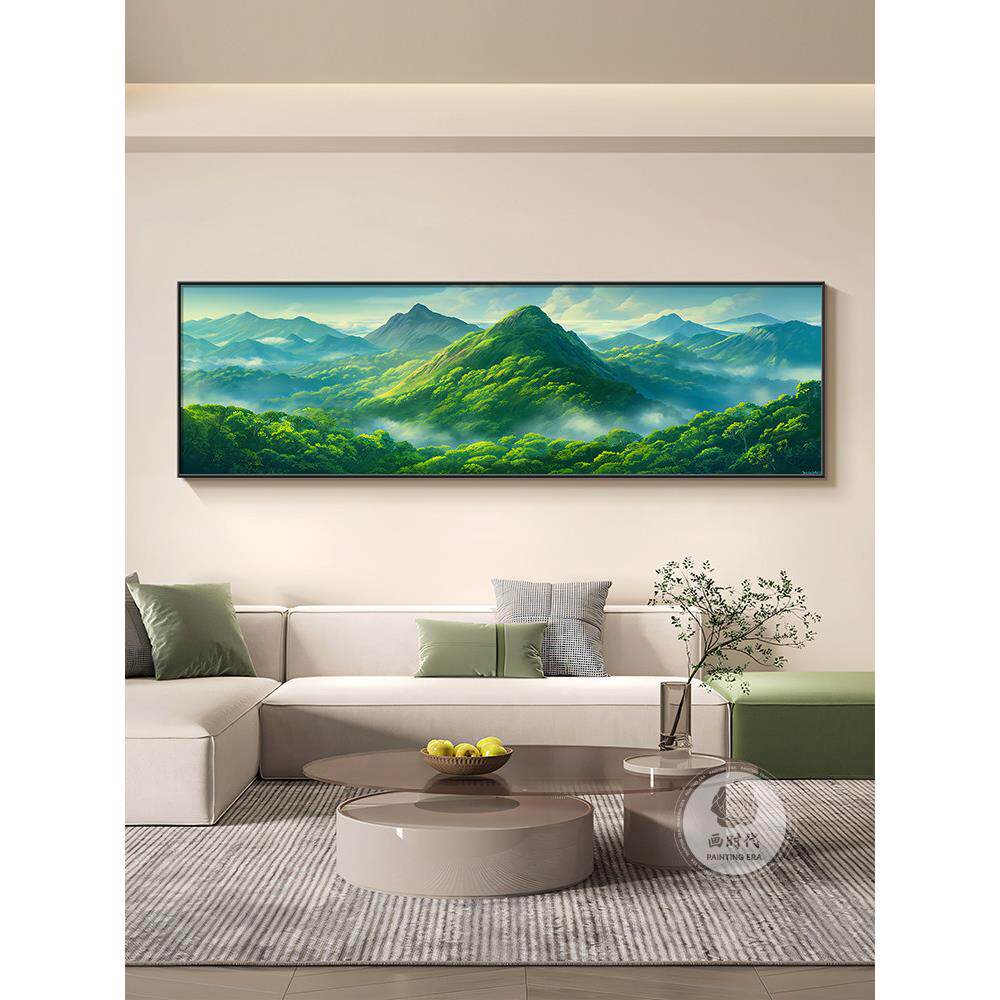 青山画客厅西墙装饰画现代简约大气沙发背景墙挂画靠背山水画