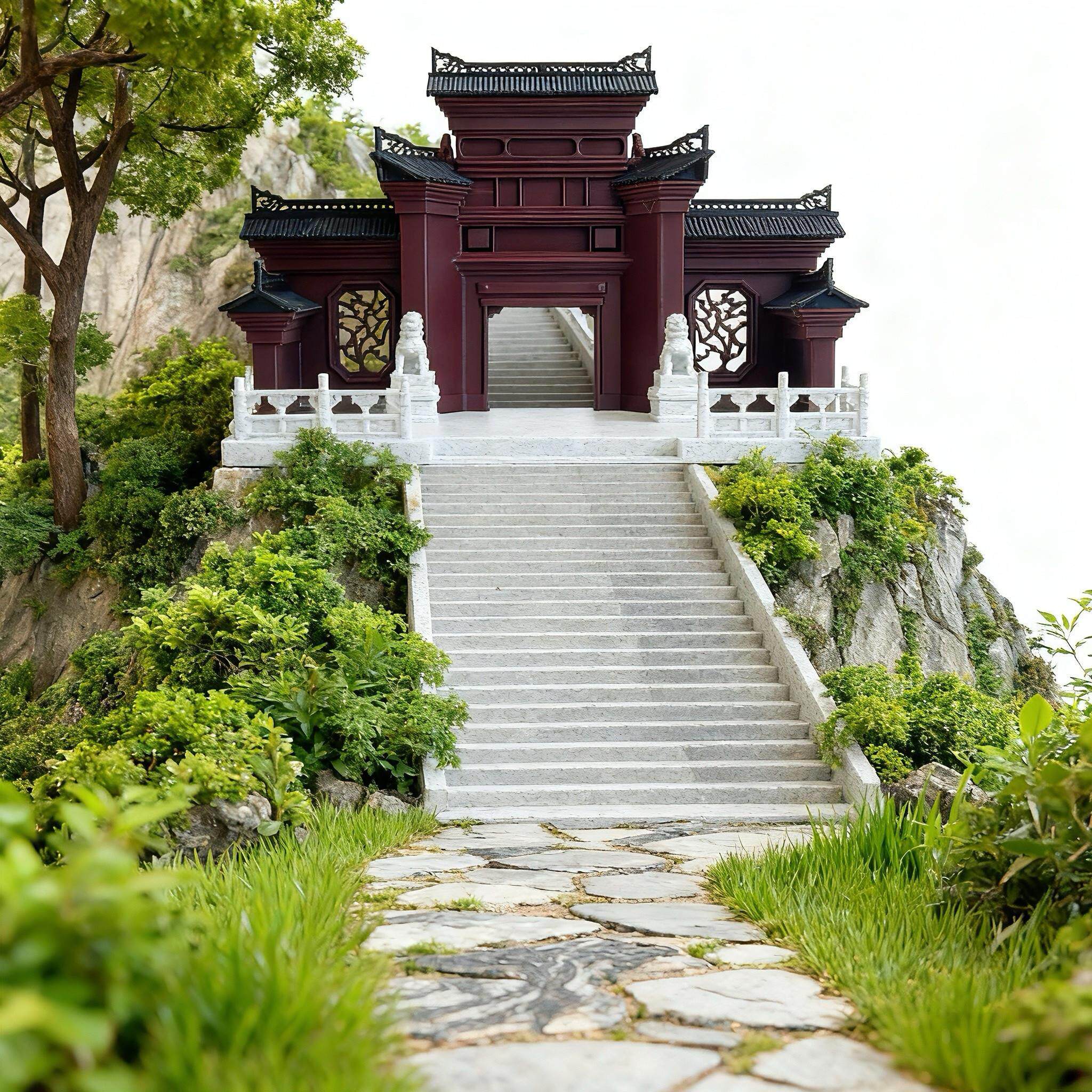 山门摆件南天门庙门牌坊微造景中式复古门楼水陆缸微景观沙盘装饰