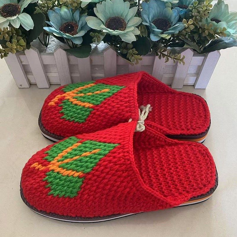 36/37码成人手工织居家防滑平底毛线拖鞋蛇图案成品现货冬本命年