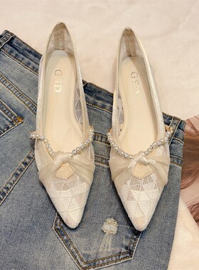 小众网纱单鞋女透气夏20s25年新款气质法式凉鞋瓢鞋尖头平底鞋女