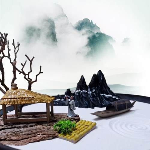 古代凉亭微景摆景建筑模型 闲亭茅草亭 山石盆景水族沙盘装饰摆件