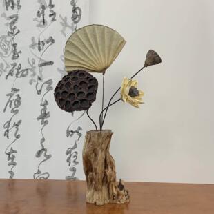 中式覆古禅意实木干 干燥花花瓶摆件客厅茶室茶桌插花木头装饰品