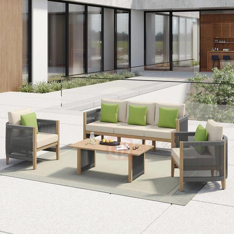 柚木沙发户外休闲绳编藤椅茶几组合庭院花园高端铝合金工程沙发椅