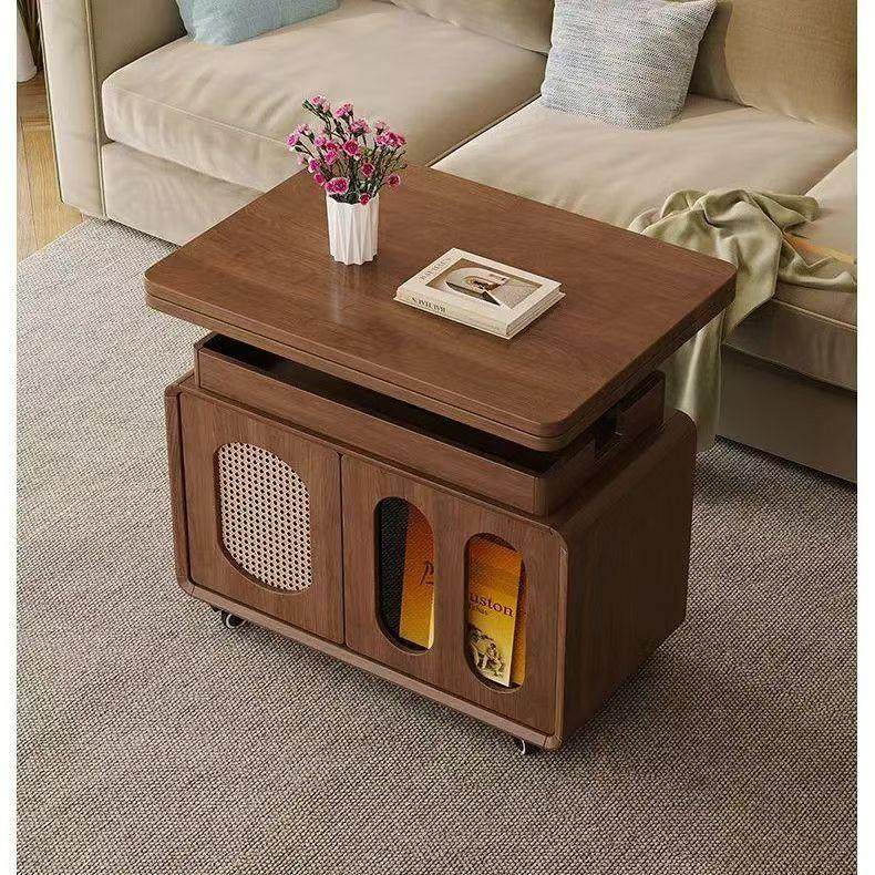 折叠茶几可移动茶几小户型客厅多功能胡桃色升降茶几小推车网红新