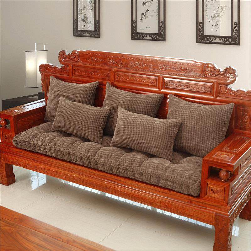 红实木沙发垫冬季加厚毛绒坐垫沙发家用中式三人座通用飘窗垫订做