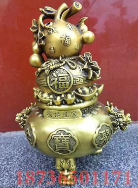 纯铜聚宝盆铜葫芦百福葫芦福禄招财进宝家居铜器工艺品摆件