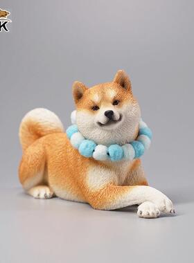 JXK官方正品1/6卧姿柴犬模型汽车载摆件柴犬手办治愈系桌面小摆件