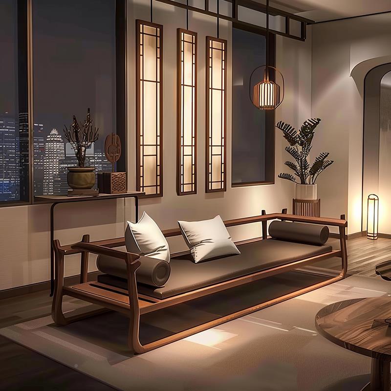 新中式北美黑胡桃木罗汉床墅客0101601厅代实木别贵妃榻轻奢#现沙