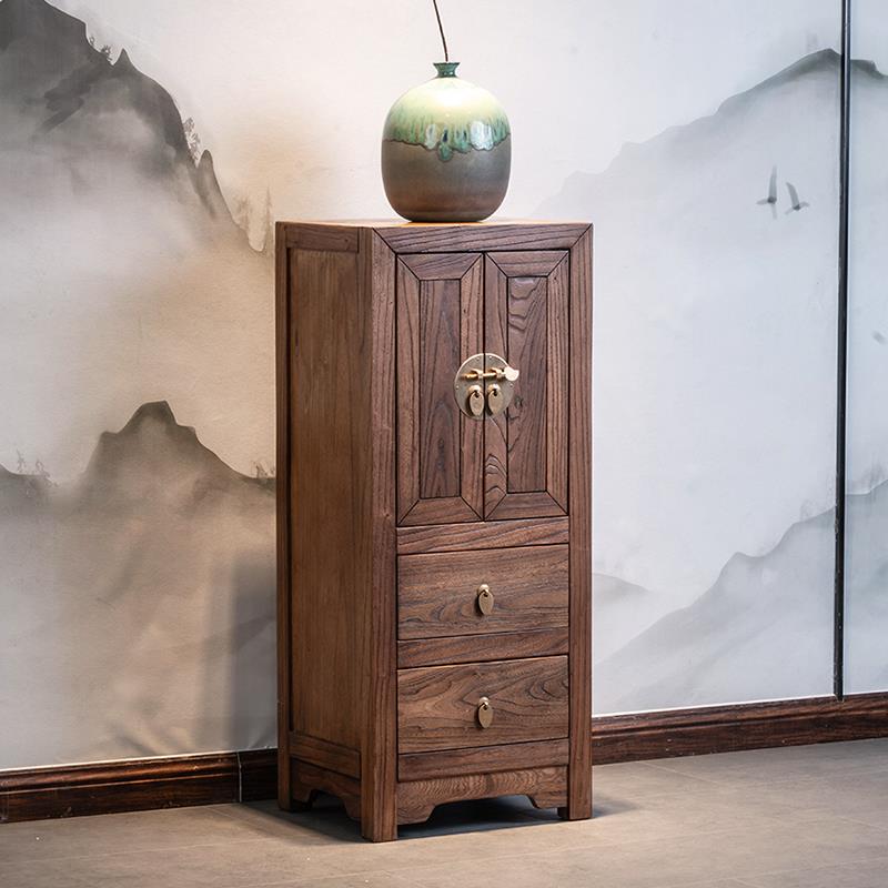 新中式角柜实木老榆木仿古边柜禅意客厅墙角立柜玄关柜转角小柜子