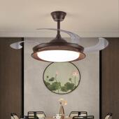 新中式 风扇吊灯灯覆电灯现代简约卧室451餐厅灯胡桃吊古扇木灯扇
