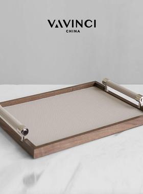 梵其简约现代胡桃木几何托 托盘摆件样板间样品屋展示中心收纳盘