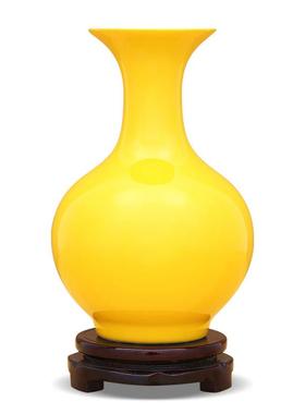 景德镇饰陶瓷花公瓶hyse创意房纯黄色颜色釉装品客厅间摆件办室工