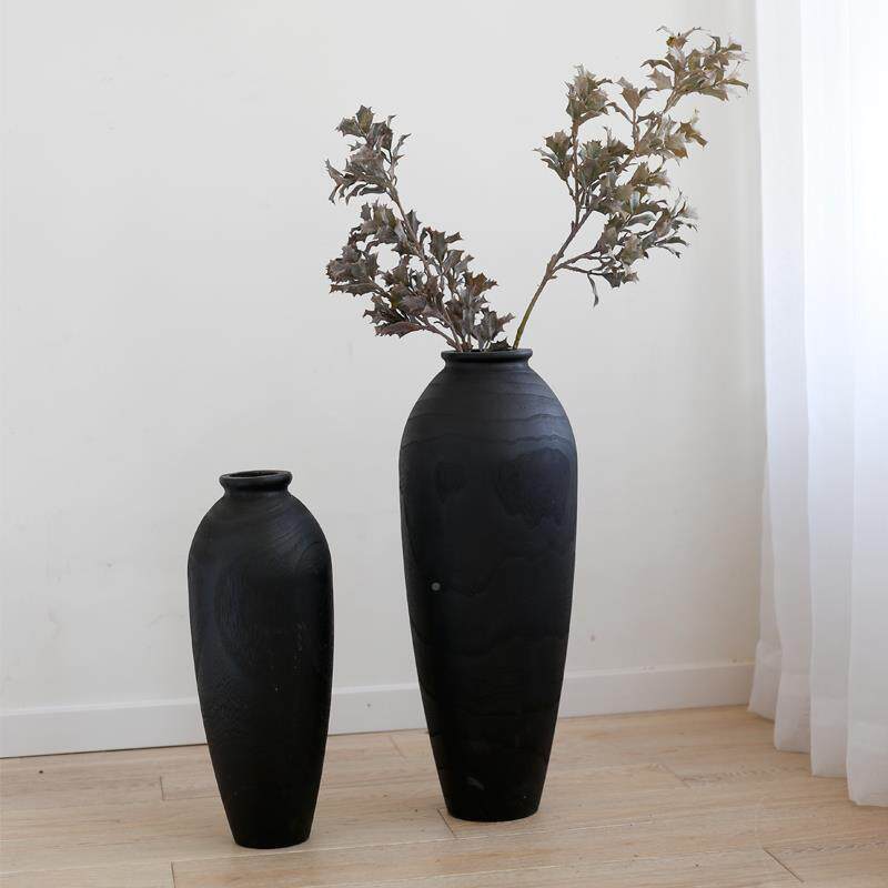 碳化花瓶黑色覆古原木大干瓶花落VPC中古风诧寂民宿木客厅插花地