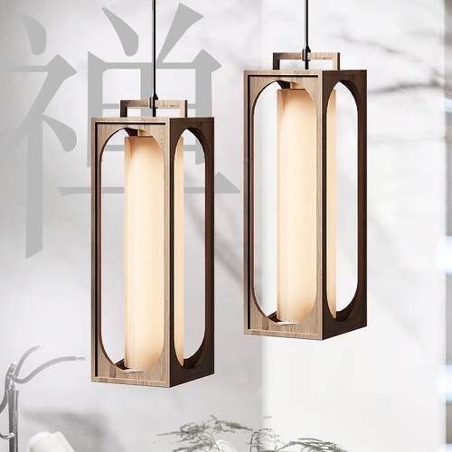 中式实木艺方吊灯禅意日式形餐厅阳台餐饮MY-106卡座过道灯店具酒