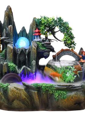 假山喷泉流水鱼室缸办公电DS18099视柜边客厅面加湿器茶桌山水台