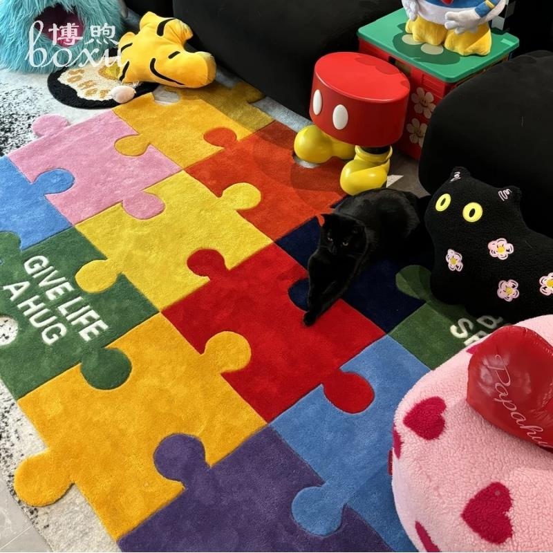 多毯胺彩色厅整张【手工腈纶】客茶几地ok05毯卧室床边巴创意地地