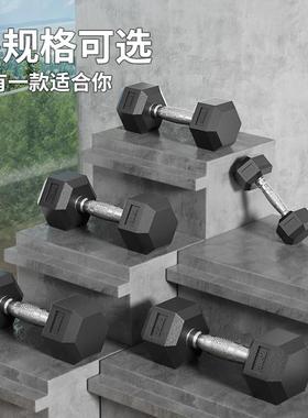 纯铁质六角纯哑铃男士健身房家业用专器材女YL002实心铸铁钢电镀3
