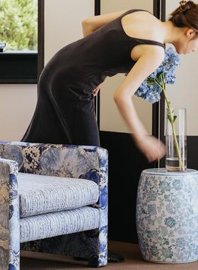 鼓家罗曼史 繁花青琅边凳青庭花瓷东方陶瓷坐墩法CS007-B式中国风