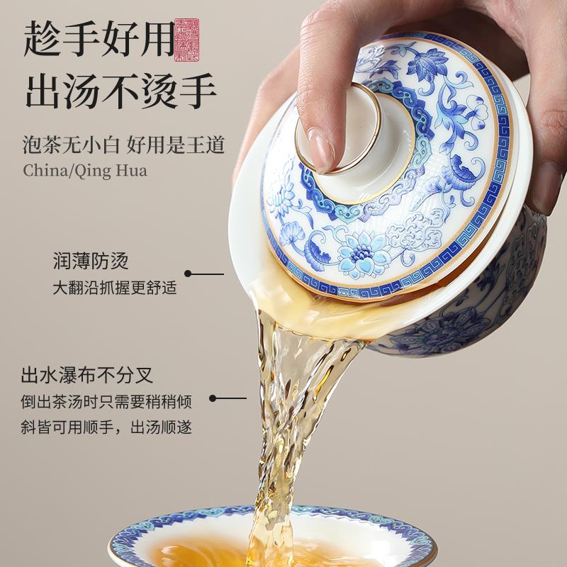 羊脂玉瓷青花用茶套具组家02WD3263-25新款轻奢高档盖碗2茶杯一整