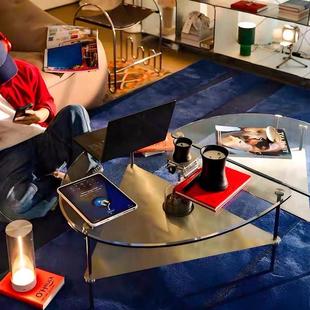 原形创银圆翼几茶组合钢化玻璃客厅椭边桌包豪斯风YS-0098不锈钢