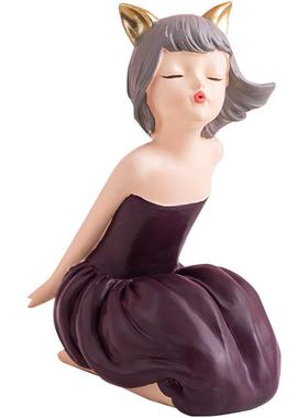 饰SHBA1987可爱女孩坐摆件高级感小众轻奢电视柜梳妆台卧姿室布房