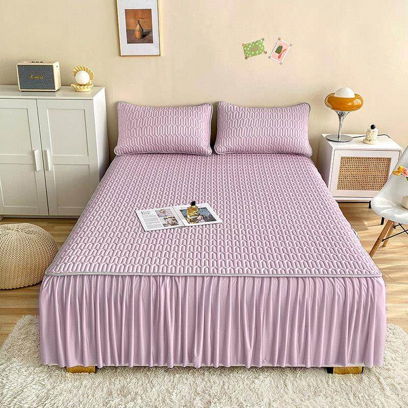 a类夏纯色乳胶床裙季三件套丝2垫0SAD2E125新款经典冰床罩防滑四