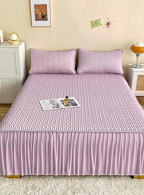 a类夏纯色乳胶床裙季三件套丝2垫0SAD2E125新款经典冰床罩防滑四