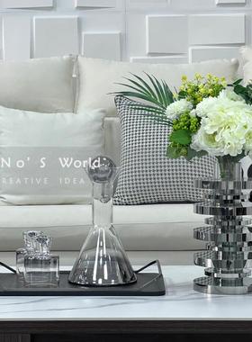 代轻奢JQV摆件样板房间厅餐纹厅桌面软装花器酒器鳄客鱼皮托盘组