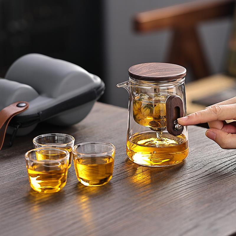 玻璃身内胆IOL快客杯一壶携单三杯人随便泡茶壶户外露营旅行茶具